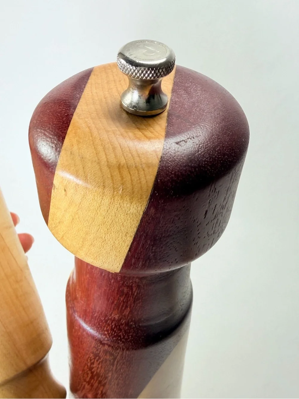 2 Handcrafted Two-Tone Natural & Dark Wood Wooden Salt and Pepper Mills